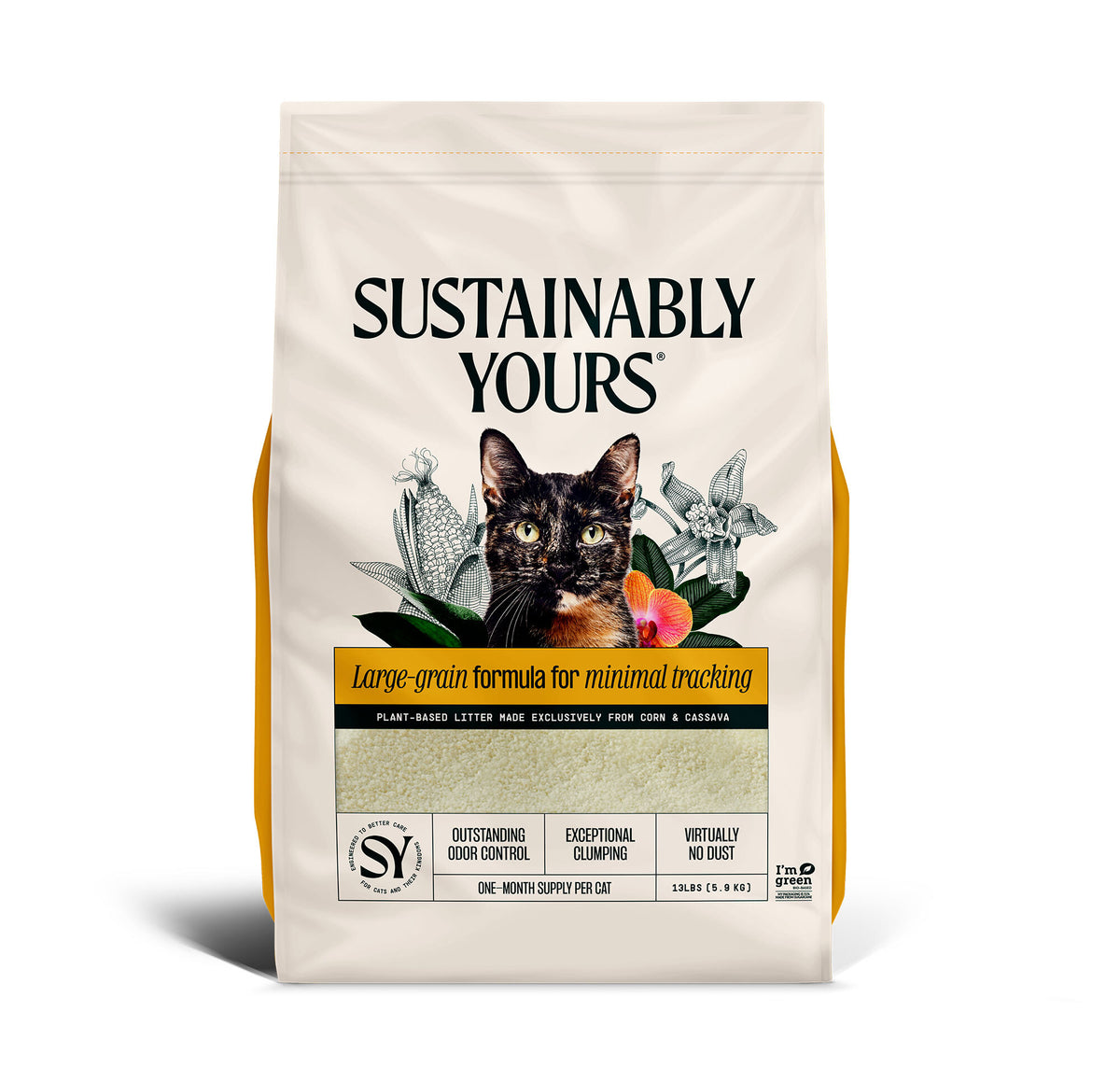 Sustainably Yours 13lb Large Grain Cat Litter – front of bag